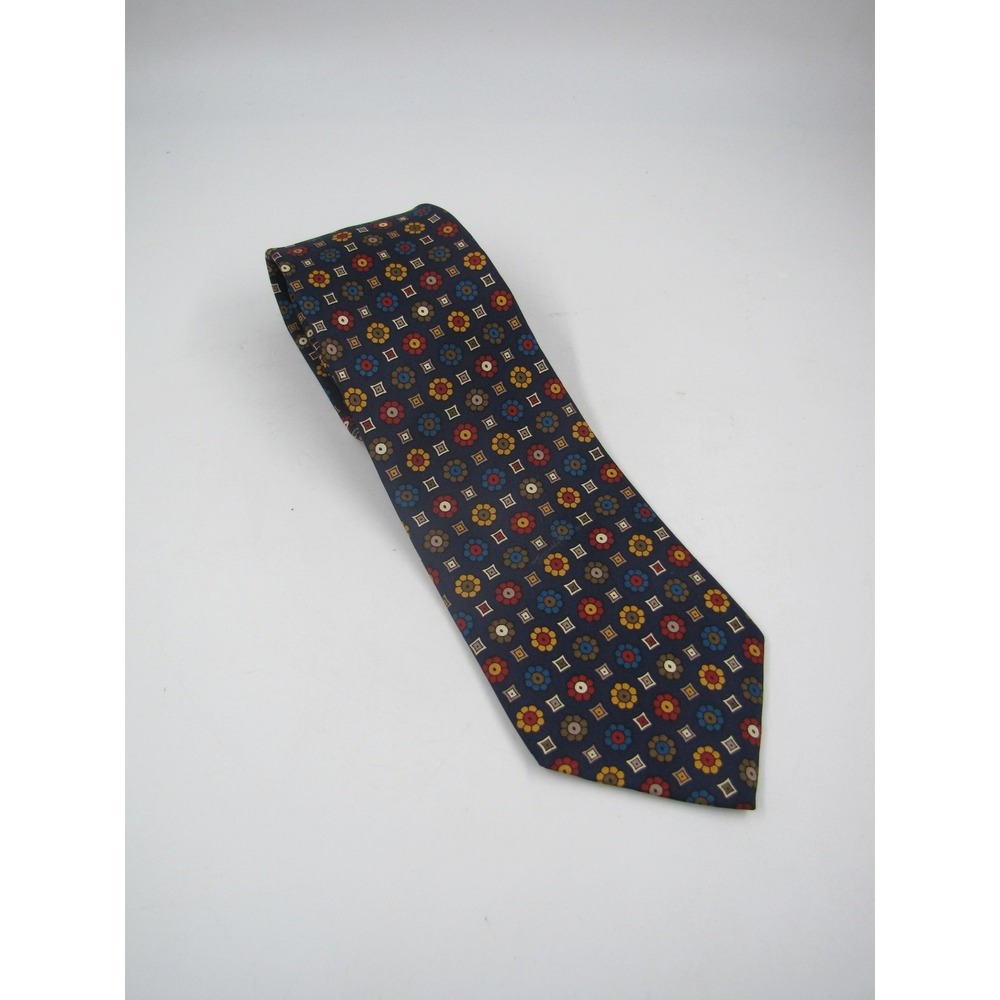 Brooks Brothers Tie Mens One Size Navy Silk Floral Geometric Pattern Neckwear
